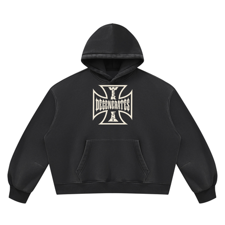 Degenerates Cross -  Wash Boxy Fleece Hoodie