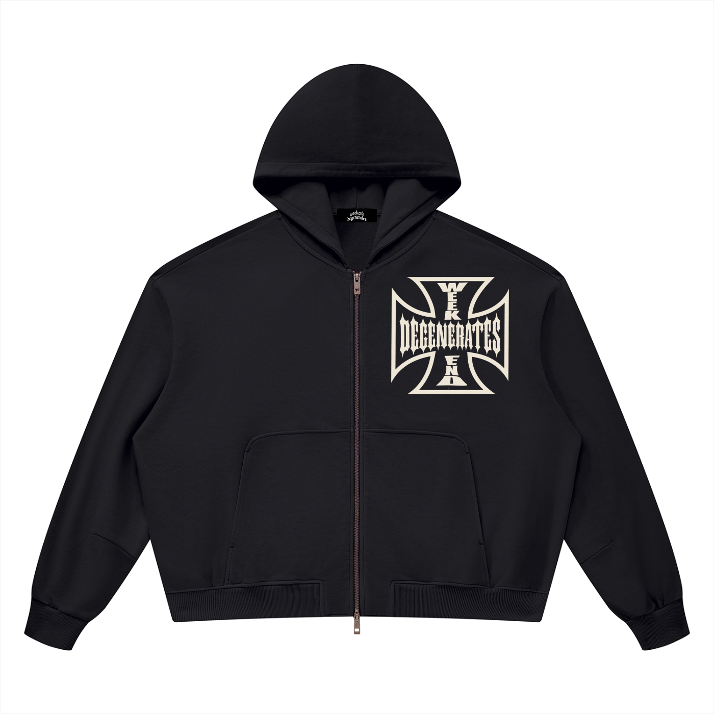 Degenerate Cross Wash Boxy Full Zip Hoodie