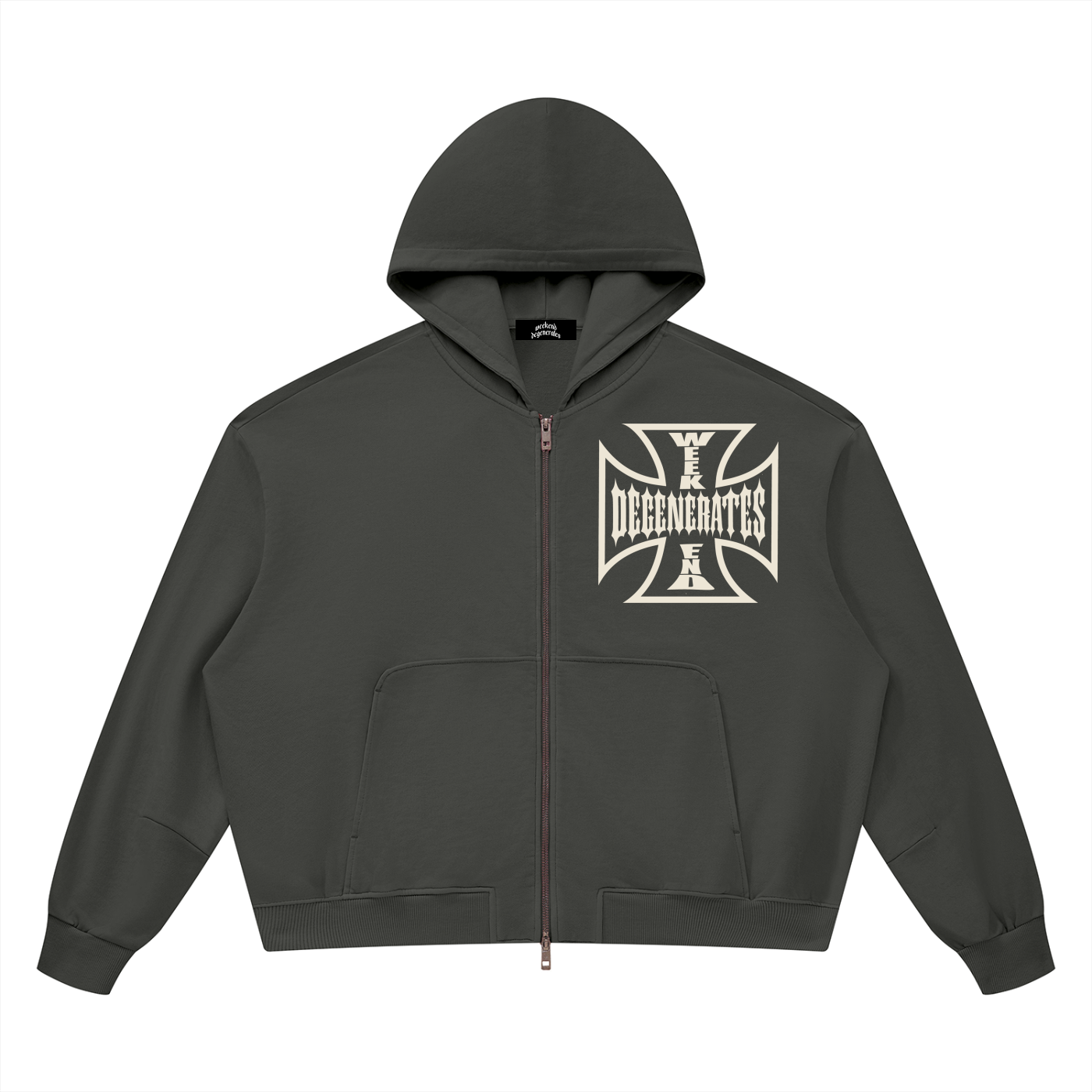Degenerate Cross Wash Boxy Full Zip Hoodie